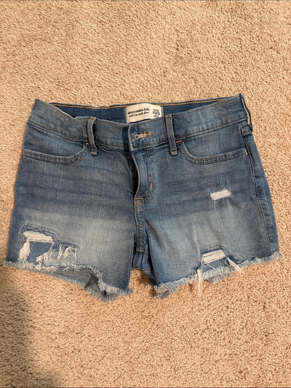 abercrombie kids distressed light blue denim shorts